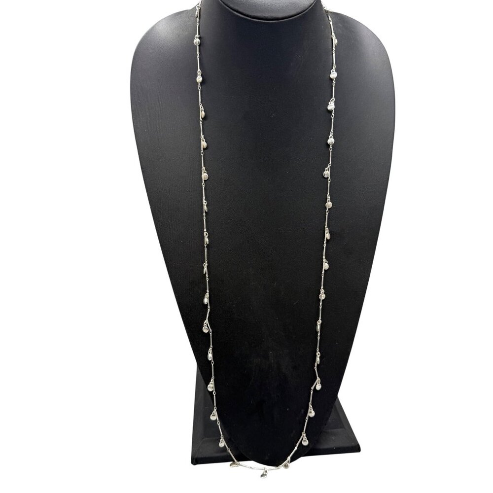 Banana Republic 40" Silver-Tone Beaded Necklace Dangling Charms